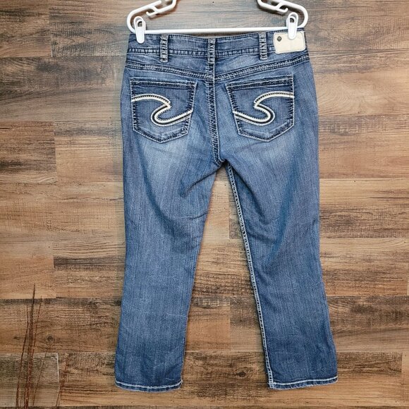Silver Jeans Sz 30 Suki Capri Mid Rise Tummy Control Thick Stitch Stretch Denim - Picture 1 of 13